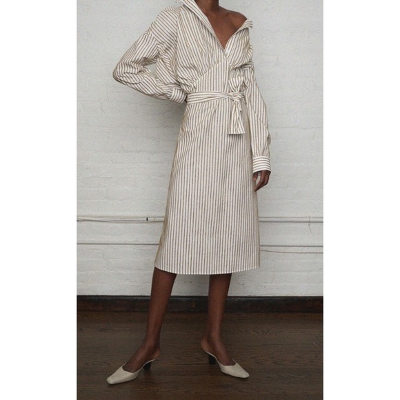 By Any Other Name (Rosie Assoulin) NWT Cotton Pinstripe Shirt Dress Size 4 - Picture 1 of 8